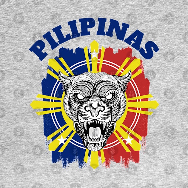 Tribal line Art Tiger x Philippine Flag by Pirma Pinas